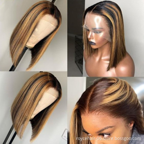 Wholesale Highlight Human Hair T Part Lace Wig Vendors, Piano 4/27 T Part Brazilian Human Hair Lace Front Bob Wig